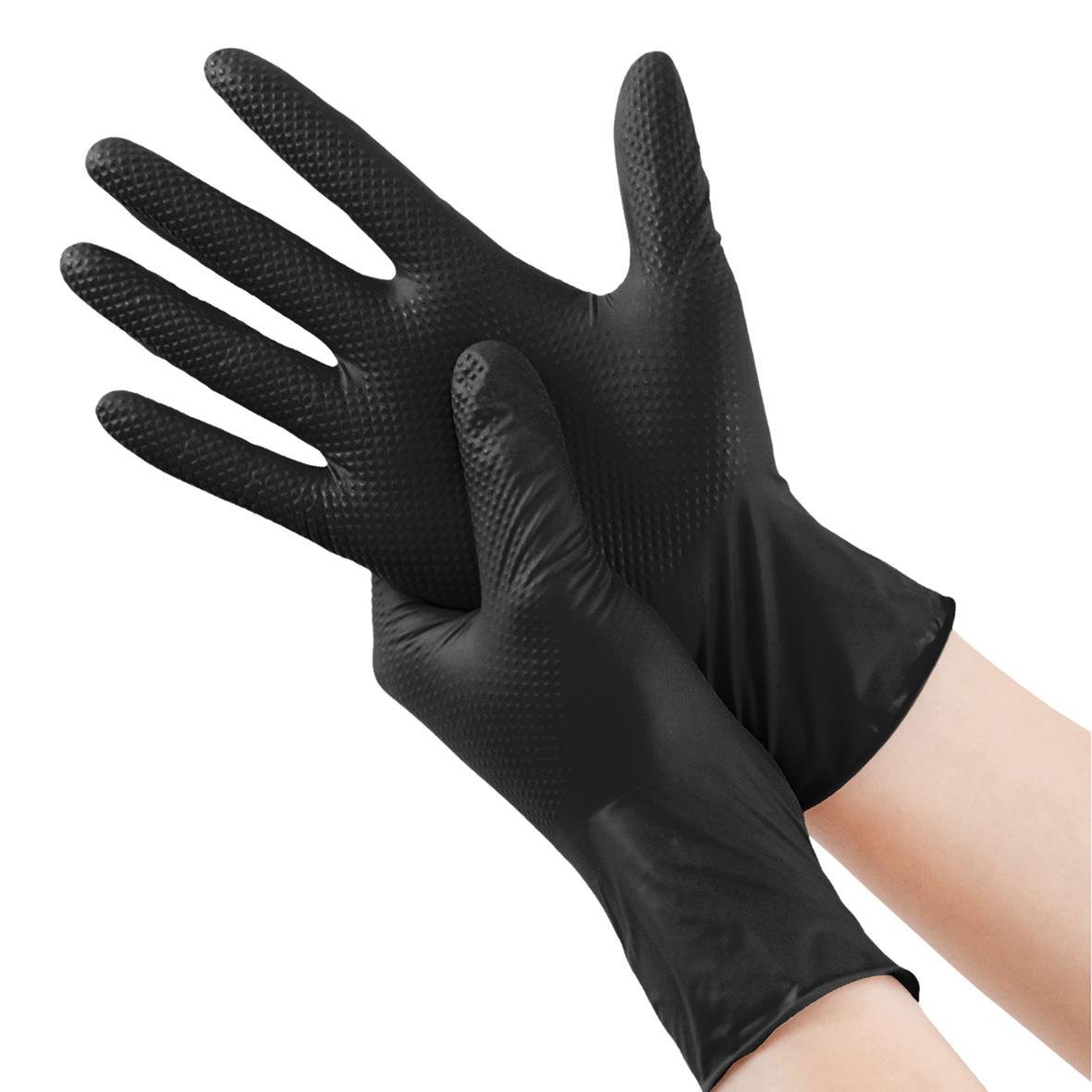 Svarta nitrilhandskar av engångstyp med diamantmönster, storlek L