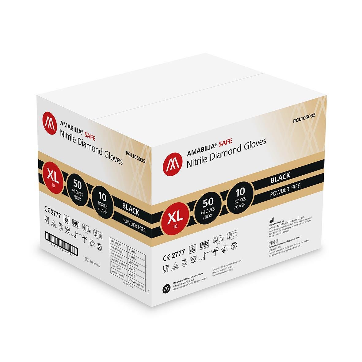 Engångshandskar Amabilia Nitril Diamond Svart XL i storpack