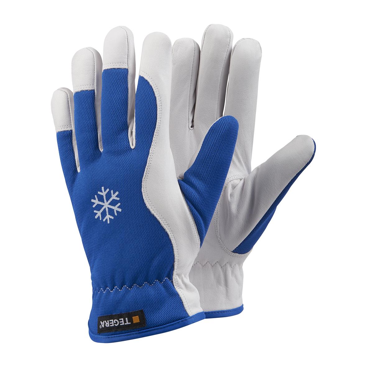 Tegera 217 arbetsvantar i blå och vit med snöflingemotiv
