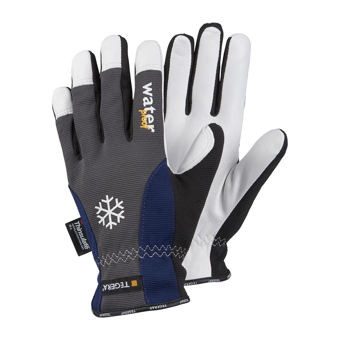 Vinterhandske Tegera 295 vattentät i storlek 11, svart och vit med snöflingemotiv