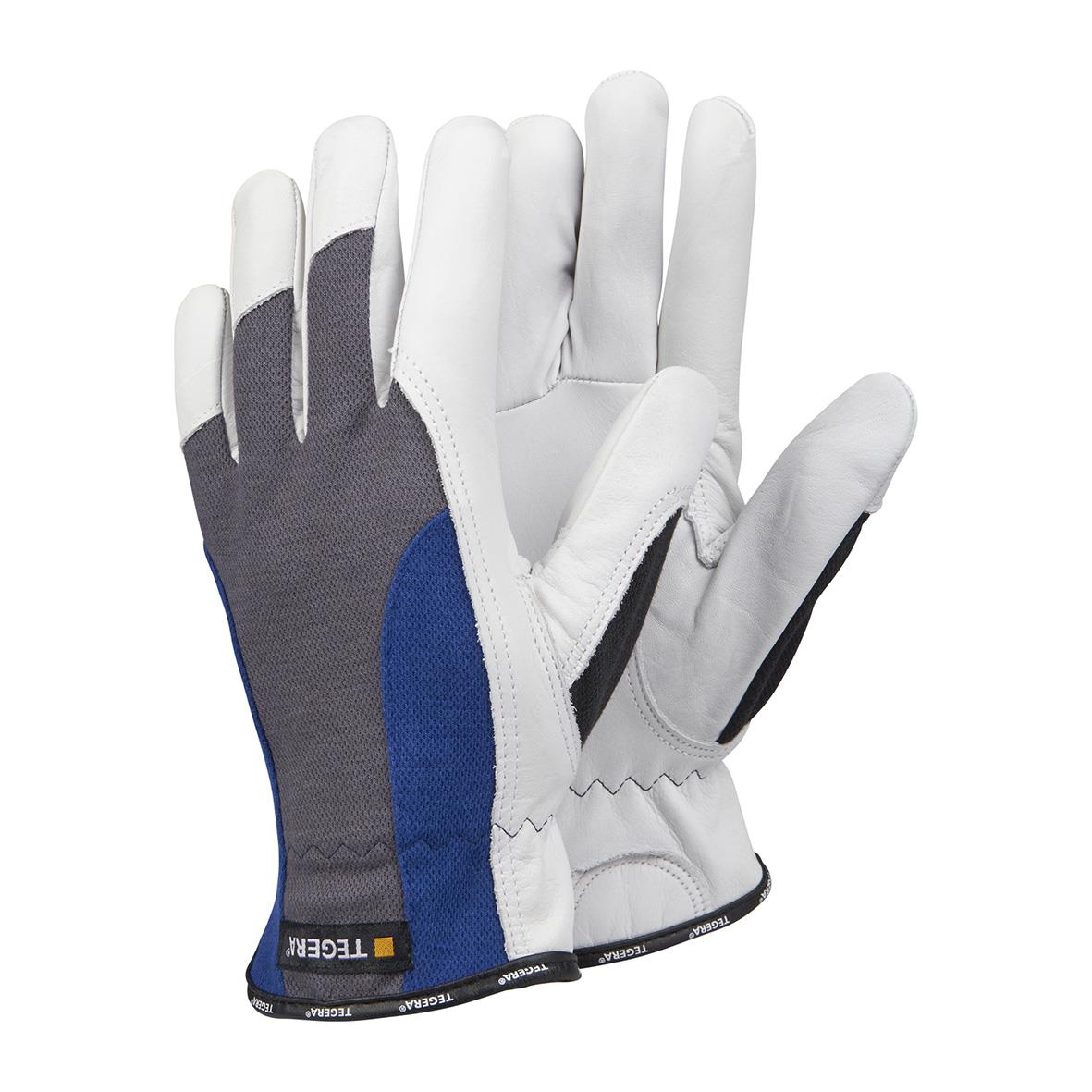 Läderhandske Tegera 888 10 i vitt, grått och blått med svart detalj