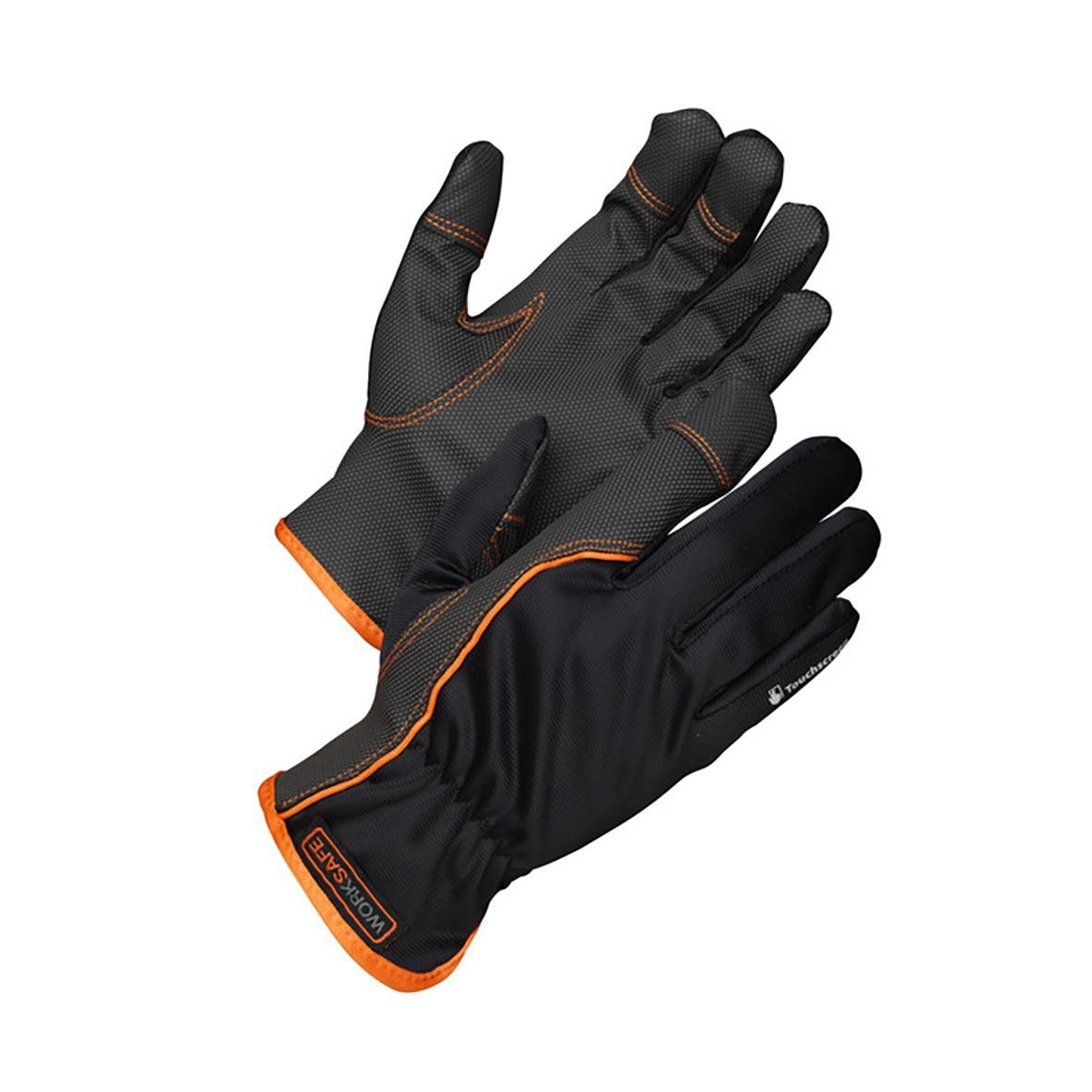 Montagehandske i konstläder Worksafe A100 PUC 11 med svart och orange detaljer