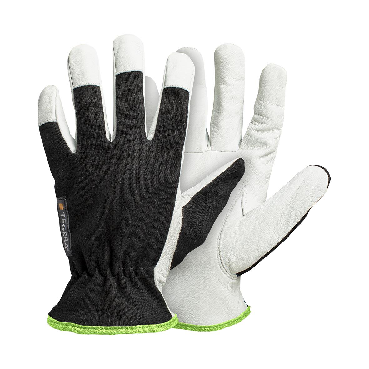 Monteringshandske Tegera 511 i läder, svart och vit, storlek 10