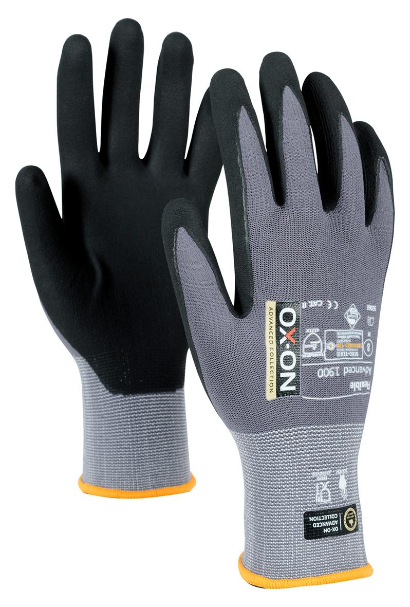 Montagehandske OX-ON 1900 Flexible advance doppad i svart och grå med orange kant