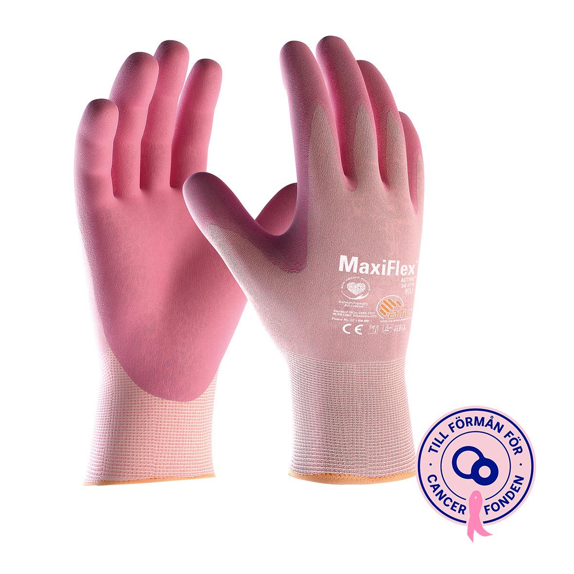 Rosa arbetshandskar MaxiFlex Active HT i storlek 8