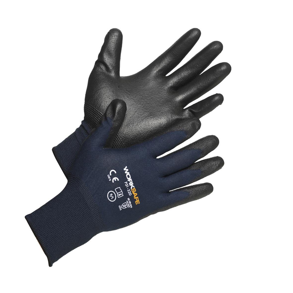 Allroundhandske Worksafe P31-220 5, svart och blå arbetshandskar med grepp och skyddande yta