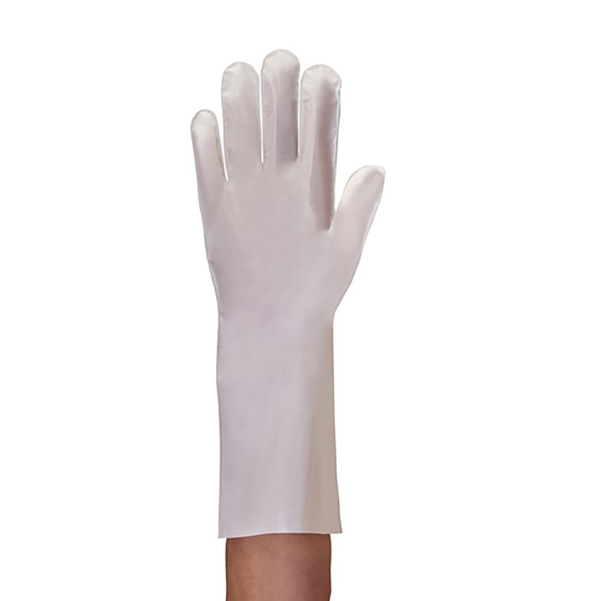 Vit kemskyddshandske AlphaTec Barrier 02-100 på hand