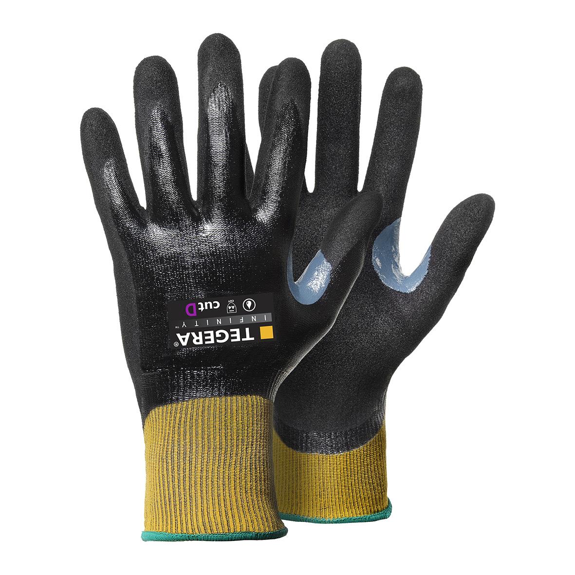 Skärskyddshandske Tegera 8812 Infinity 11 i svart med gult och grön kant