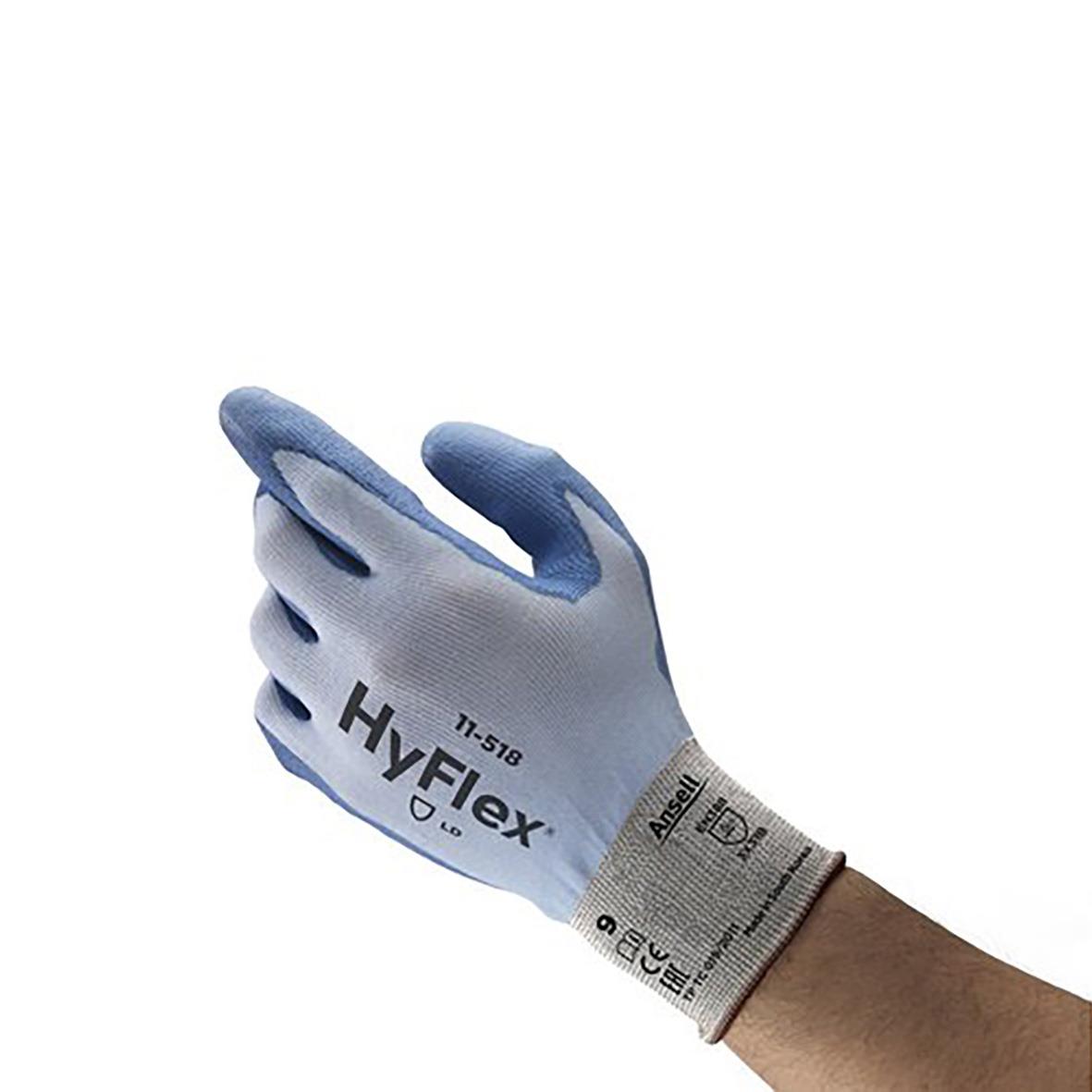 Skärskyddshandske Ansell HyFlex 11-518 9 visad på en hand