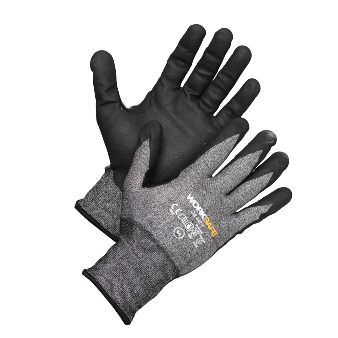 Skärskyddshandske Worksafe Cut 442-F 9, svart och grå, för skydd vid skärande arbete