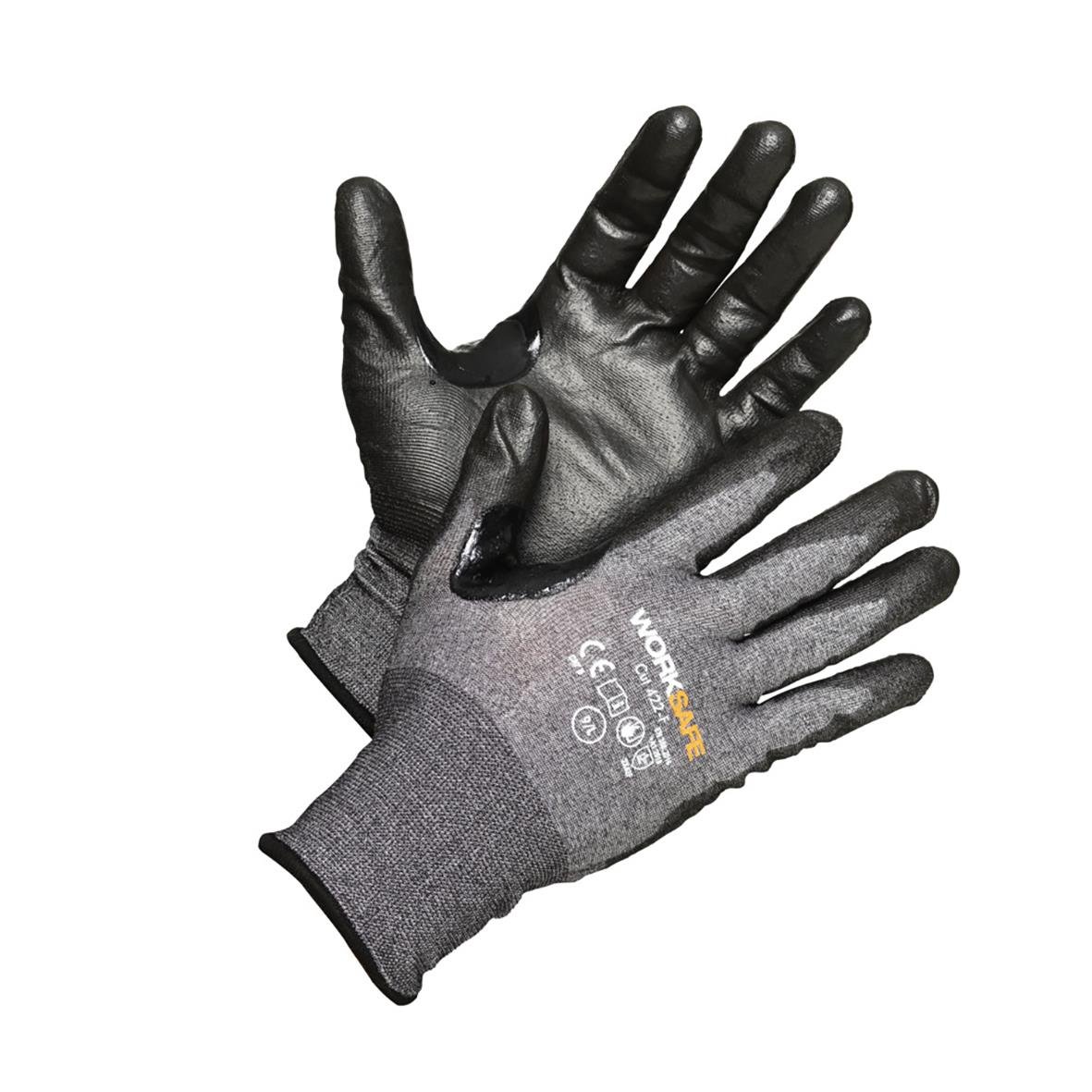 Skärskyddshandske Worksafe Cut 422-F 10 i svart och grå för skydd vid skärande arbete