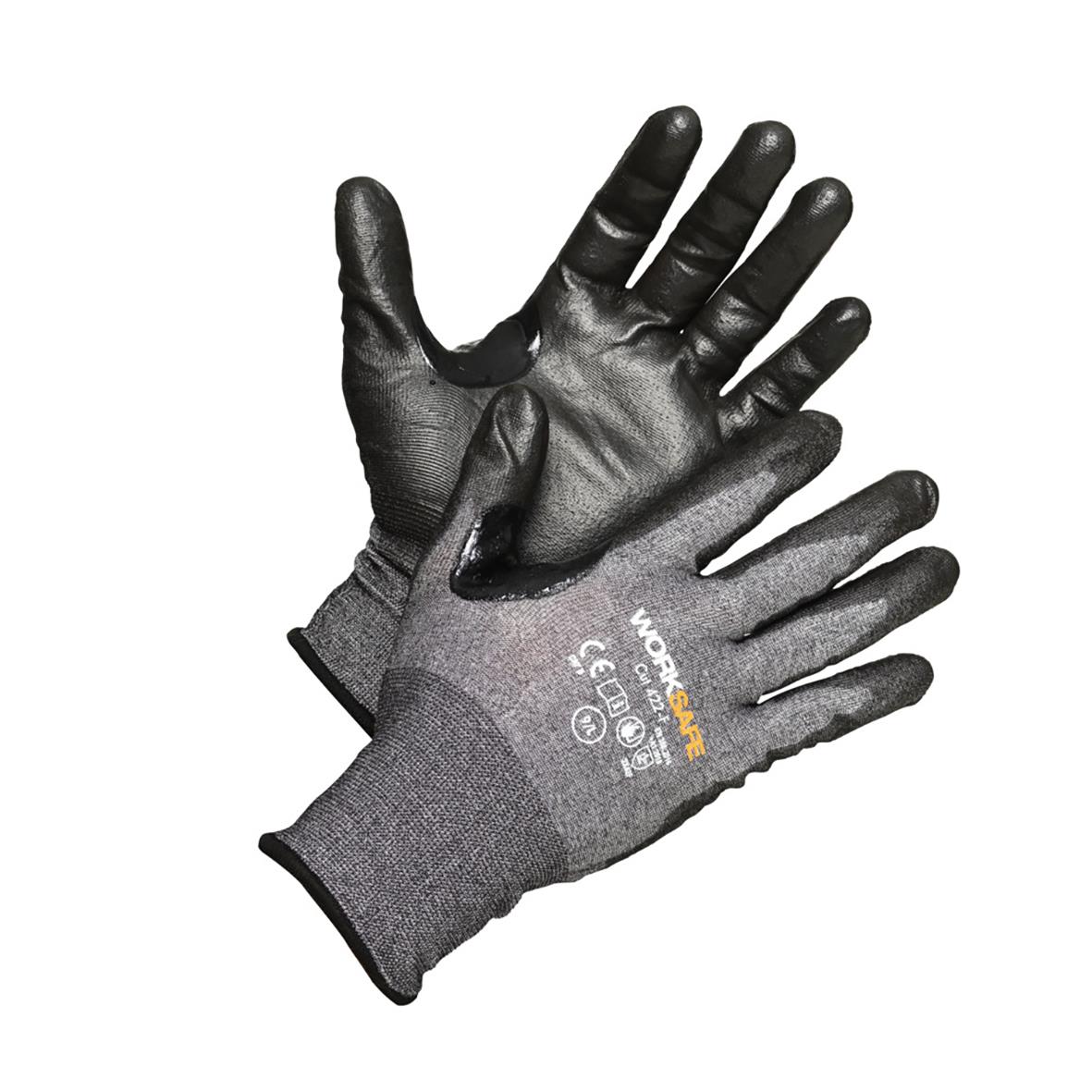 Skärskyddshandske Worksafe Cut 422-F 11, svart och grå, skyddande handskar för skärsäkert arbete