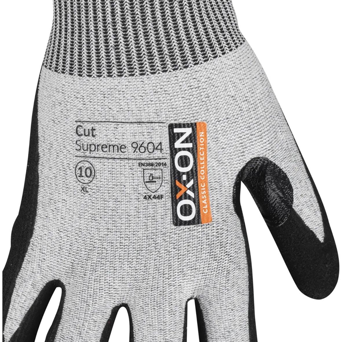 Skärskyddshandske OX-ON Cut Supreme 9604 i grått med svart detalj på pekfingret