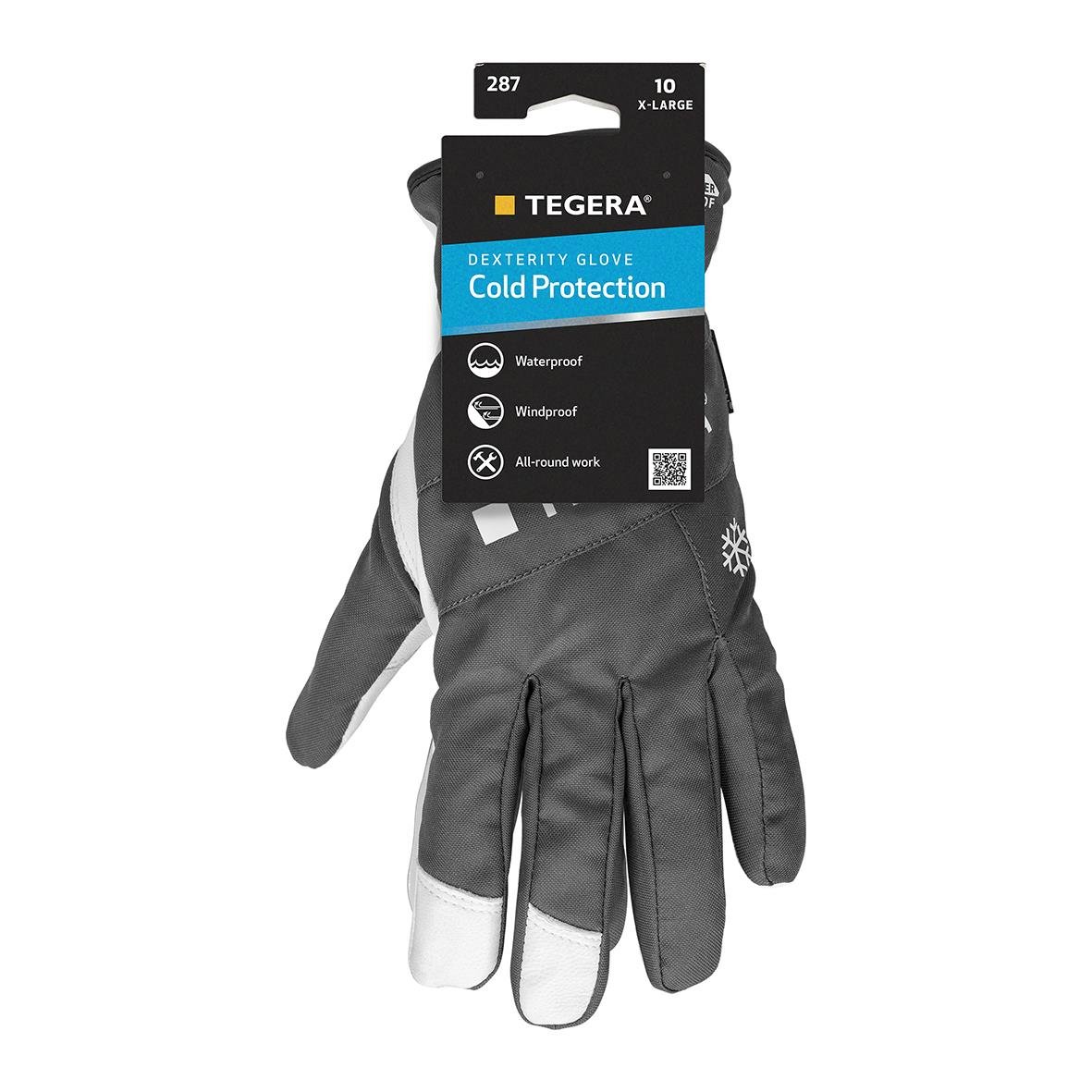 Grå vinterhandske Tegera 287 för kallt väder, vattentät och allround, storlek 7