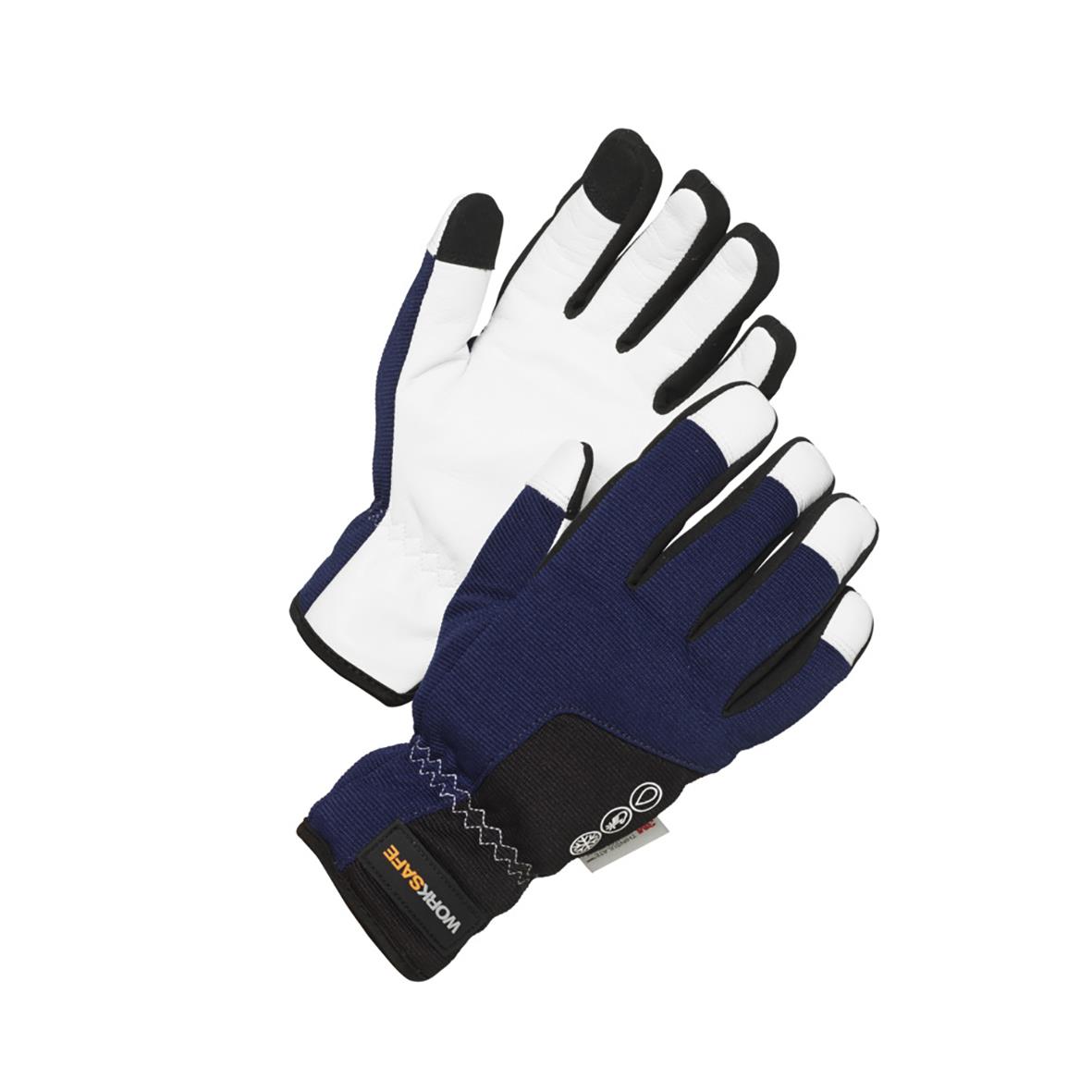 Vinterhandskar Worksafe Nordic Winter Slip-on i vitt och blått med svart handledsstycke