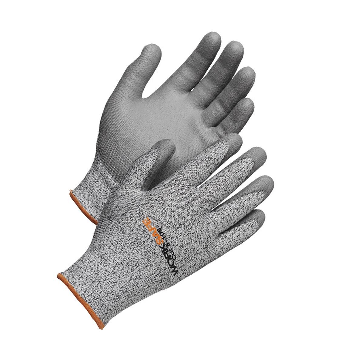 Grå skärskyddshandske Worksafe Cut 5-108 Nivå C med orange kant