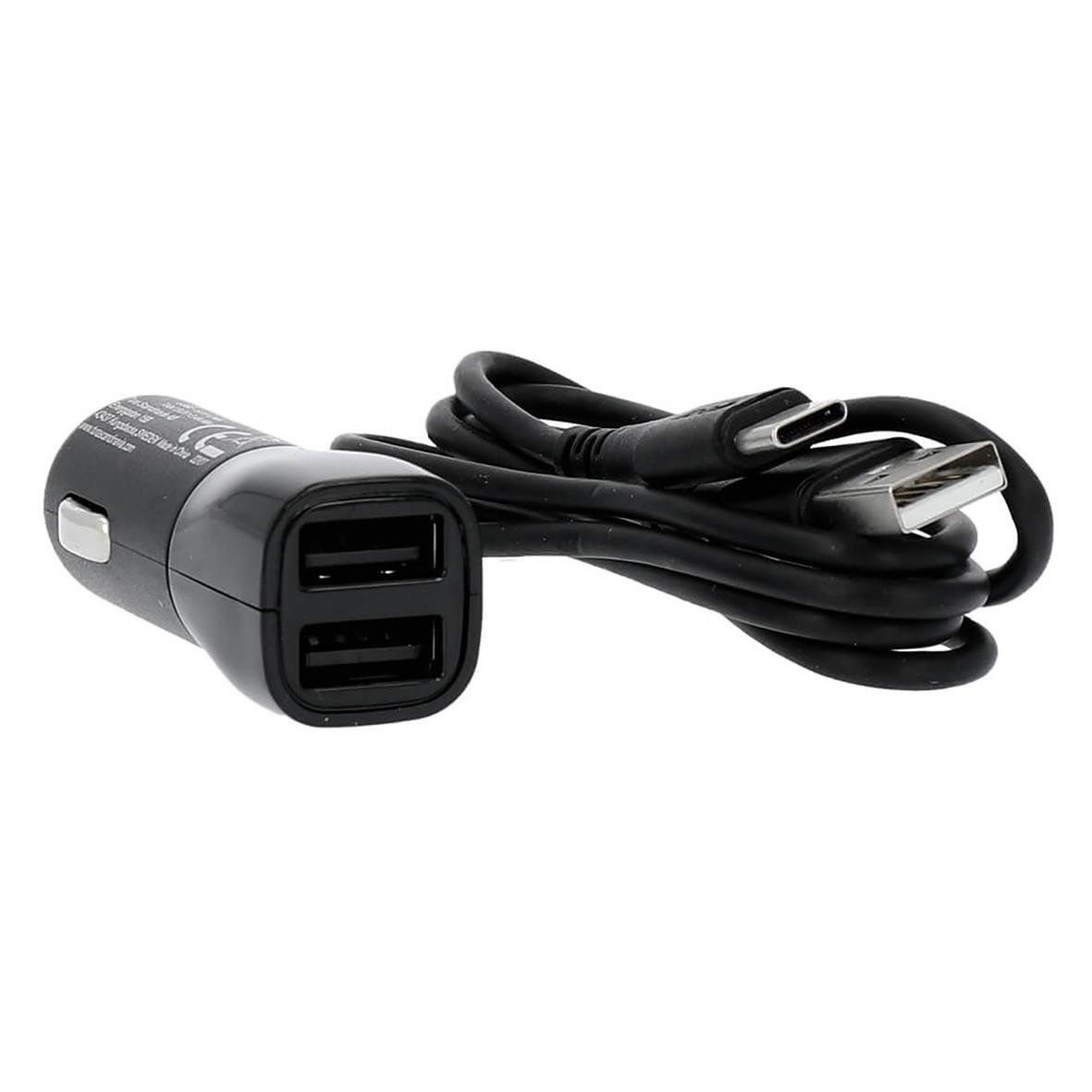 Ciggilladdare Gear 12/24V med 2 USB-A-portar och USB-C-kabel, svart, 1 meter