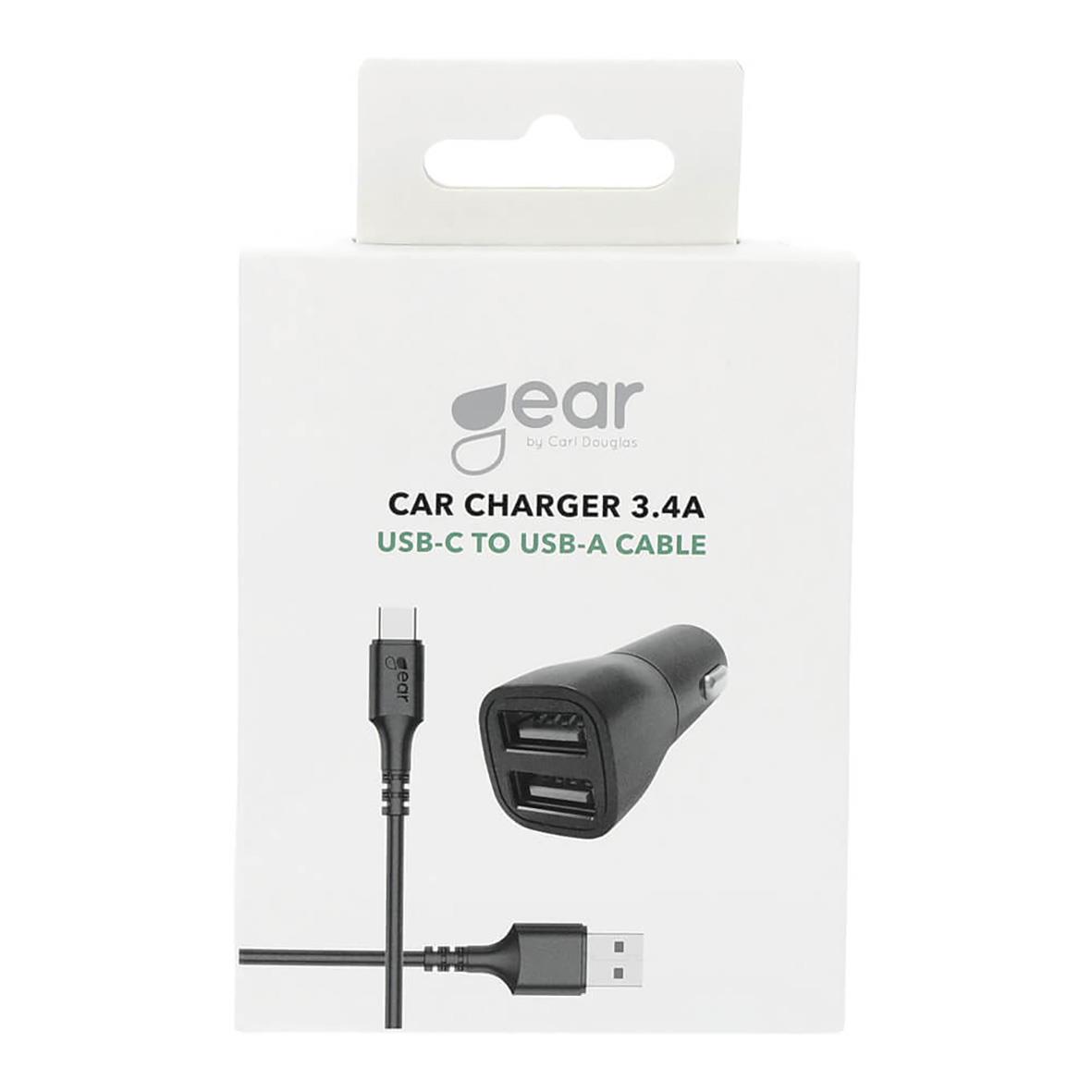 Ciggladdare Gear 12/24V med 2 USB-A-portar och USB-C-kabel, svart, 1 meter