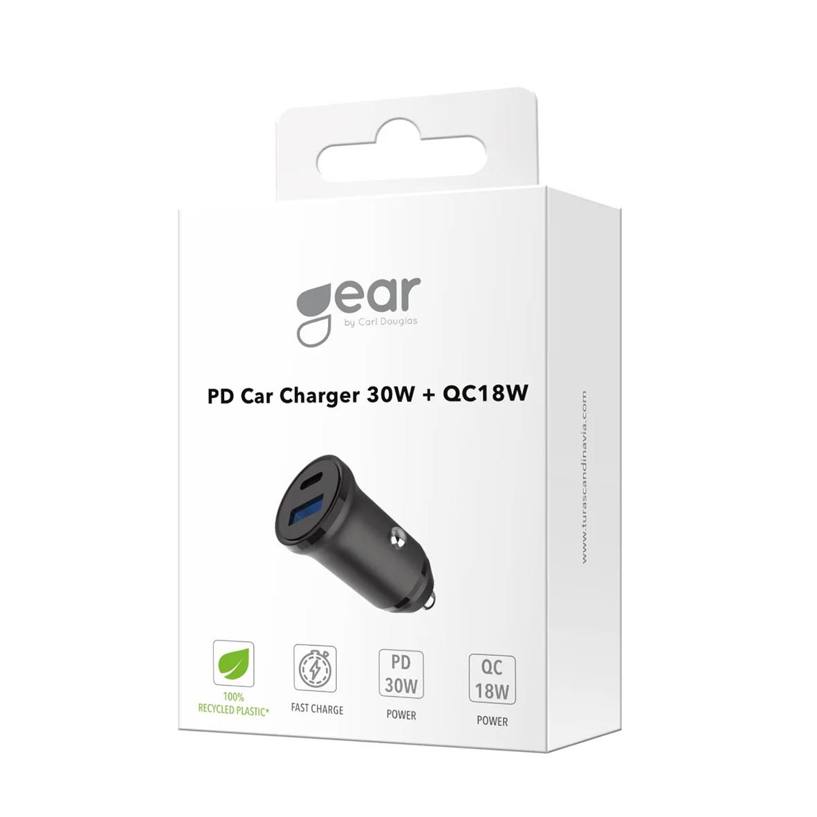 Biladare med USB-C och USB-A-portar, 30W + 18W, för bilens 12/24V-uttag