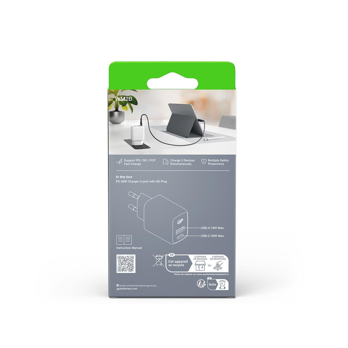 Väggladdare GP WM2B PD 20W USB-A + USB-C 95010017_4