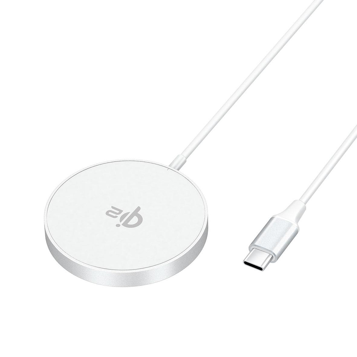 Trådlös mobilladdare Gear Qi2 med snabbladdning 15W, rund design och USB-C kabel