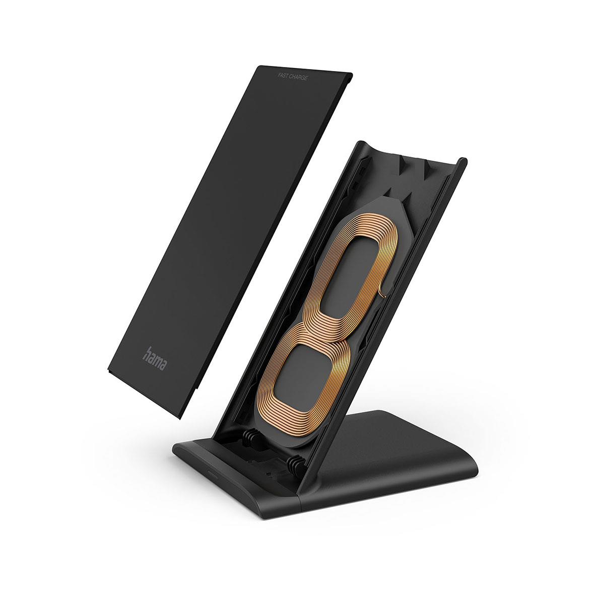 Trådlös laddare med metallstöd och förvaringslåda för telefonen