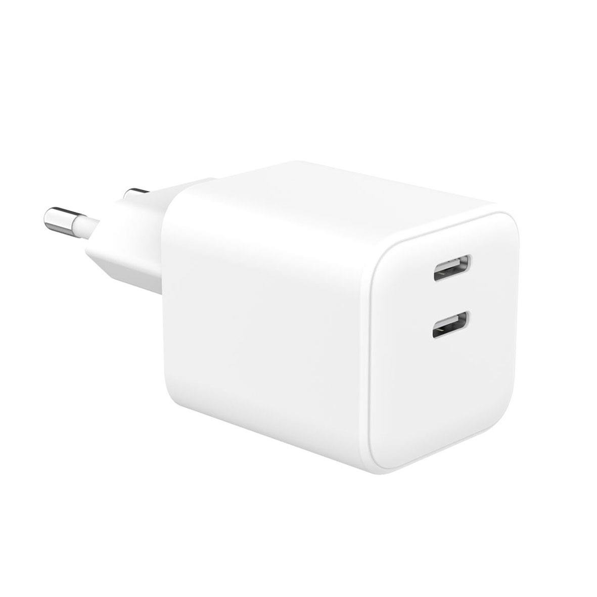 Väggladdare med 2 USB-C-portar, PD/PPS 65W, vit