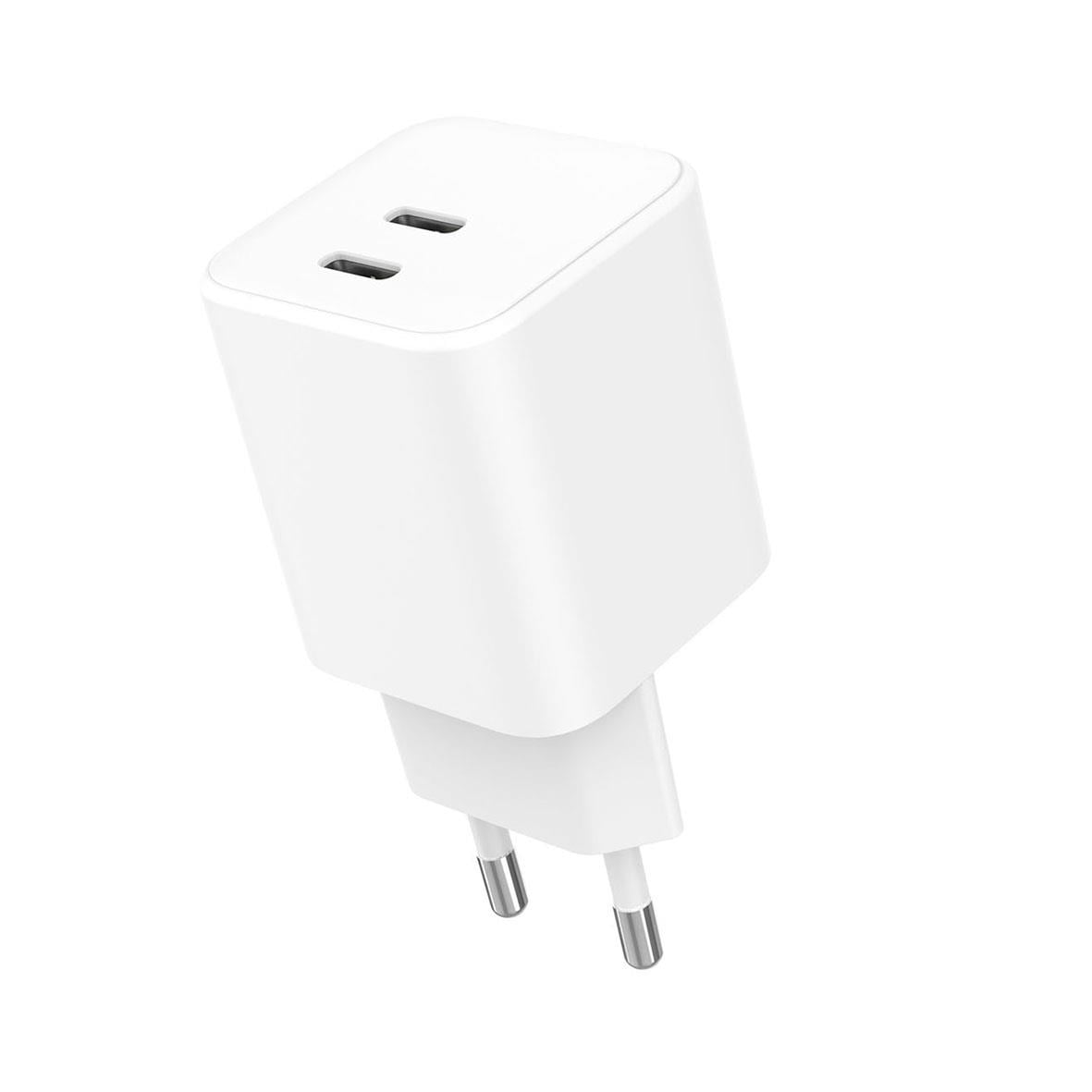 Väggladdare med 2 USB-C-portar, PD/PPS 65W, vit färg