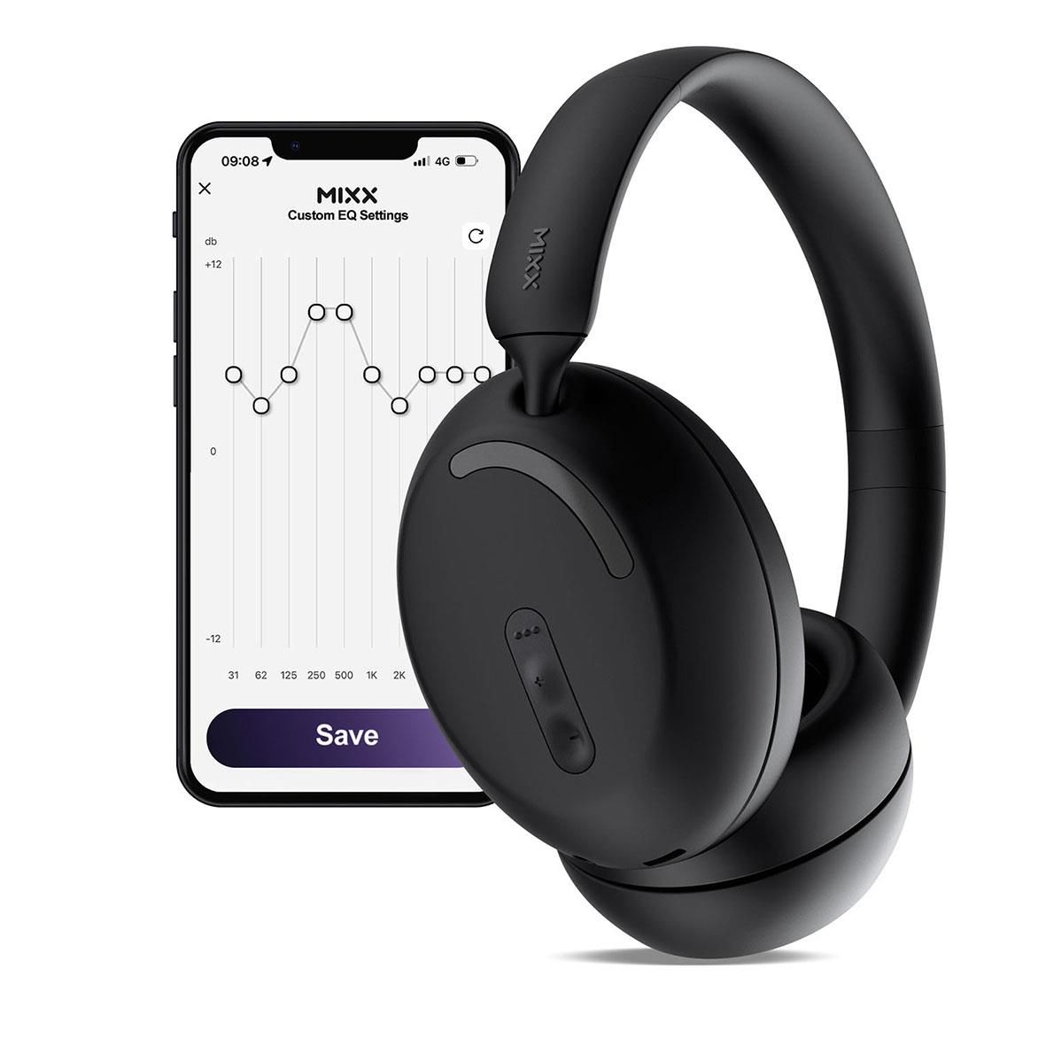 Svarta Mixx Over-Ear trådlösa hörlurar med appstyrning