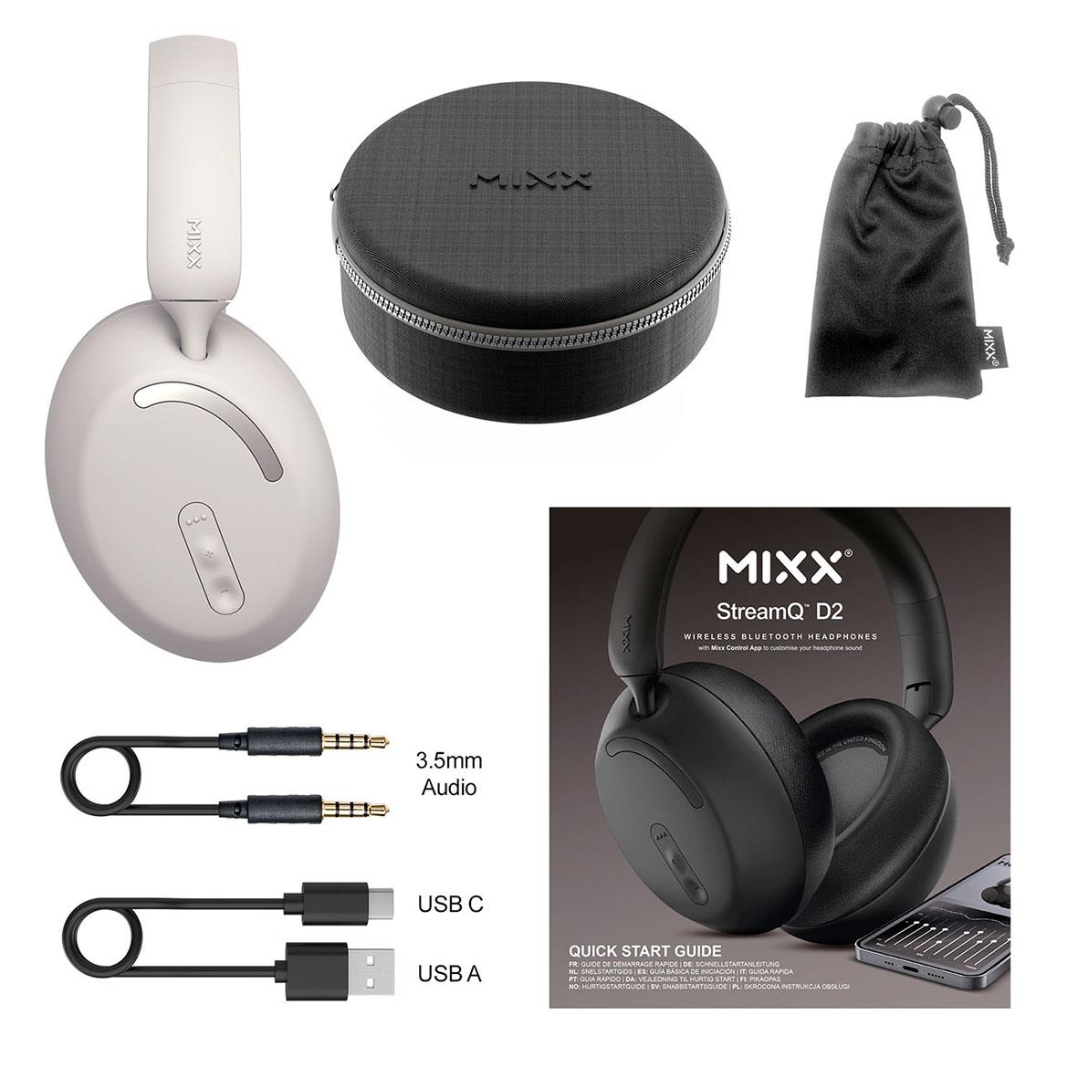 Hörlurar Mixx Over-Ear Trådlös StreamQ D2 Sand med tillbehör inklusive förvaringspåse och användarguide