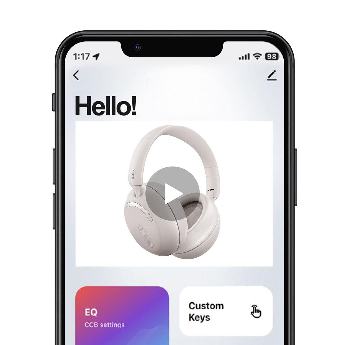 Hörlurar Mixx Over-Ear Trådlös StreamQ D2 Sand på en smartphone-skärm