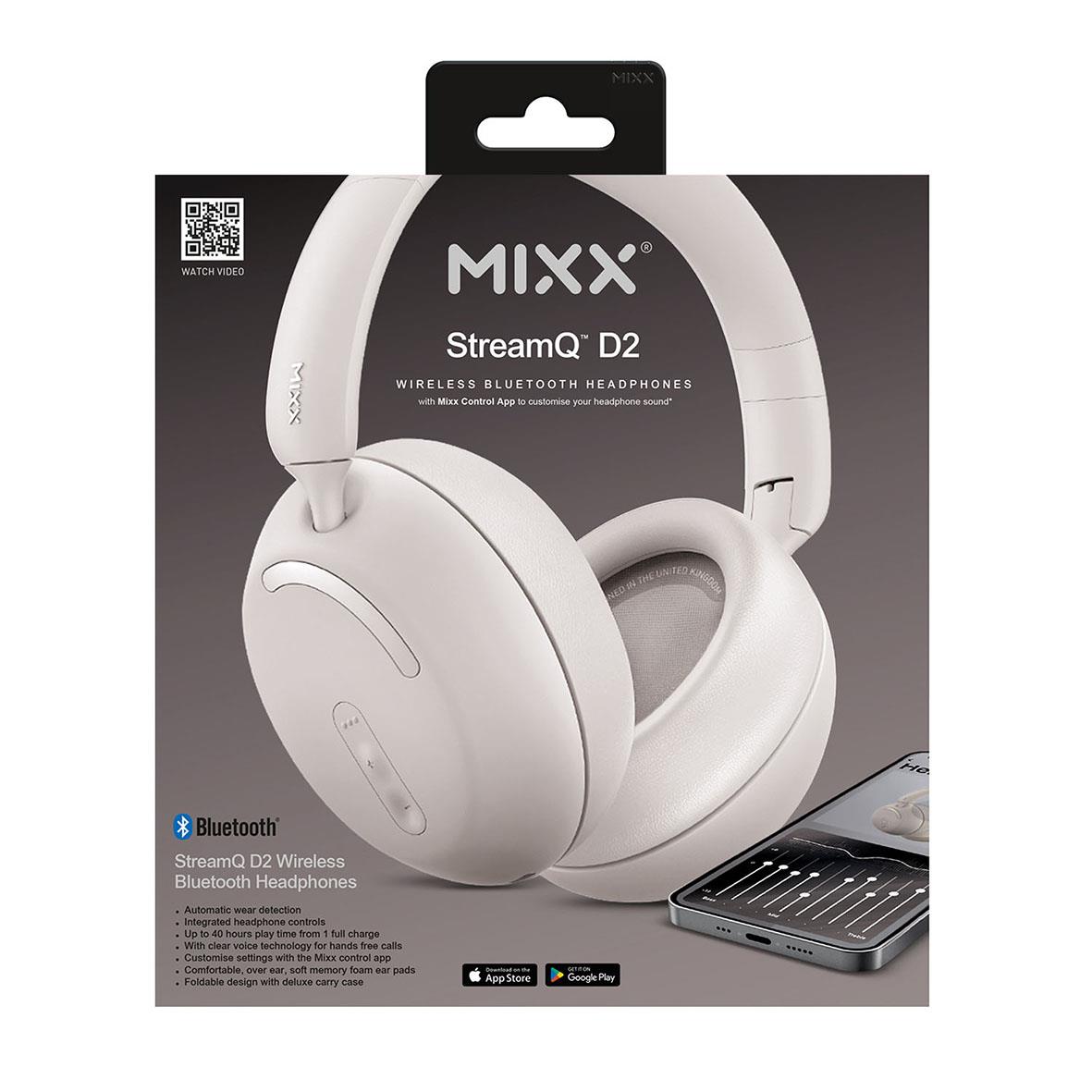 Hörlurar Mixx Over-Ear Trådlös StreamQ D2 Sand med Bluetooth och tillhörande kontrollenhet