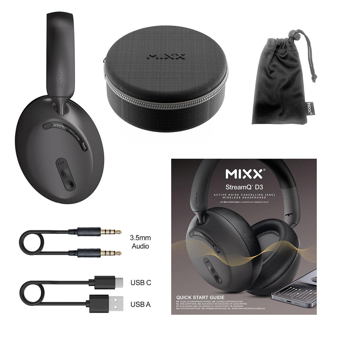 Hörlurar Mixx Over-Ear Trådlös StreamQ D3 ANC Svart med tillbehör och förvaringspåse