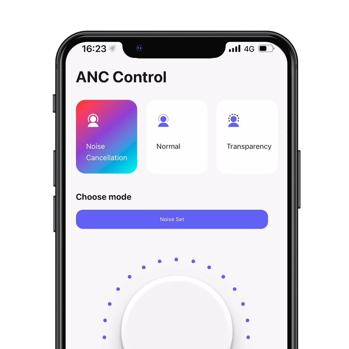 Hörlurar Mixx Over-Ear Trådlös StreamQ D3 ANC Sand med ANC-kontroll på mobilskärm