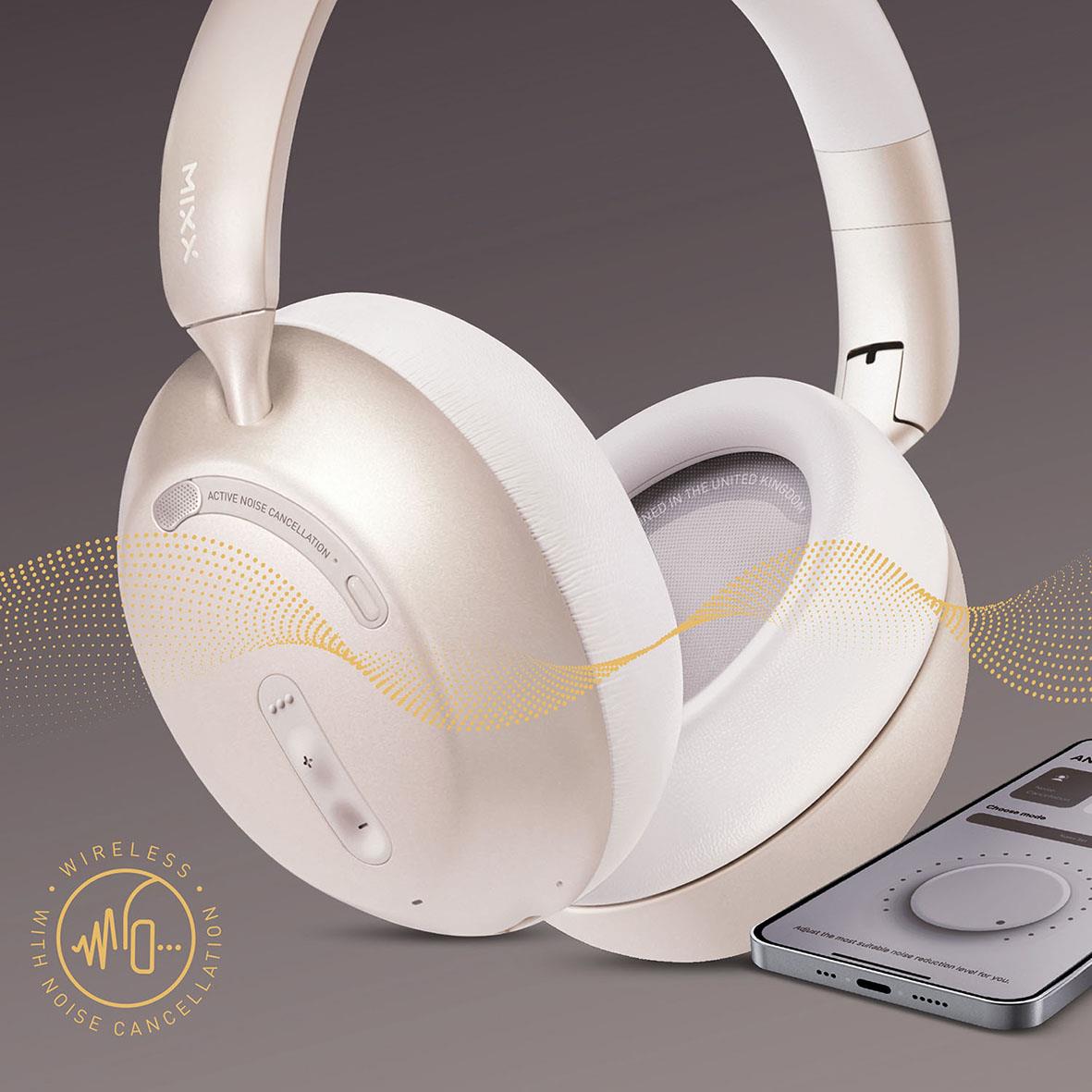 Hörlurar Mixx Over-Ear Trådlös StreamQ D3 ANC Sand med kontrollpanel och medföljande ljudenhet