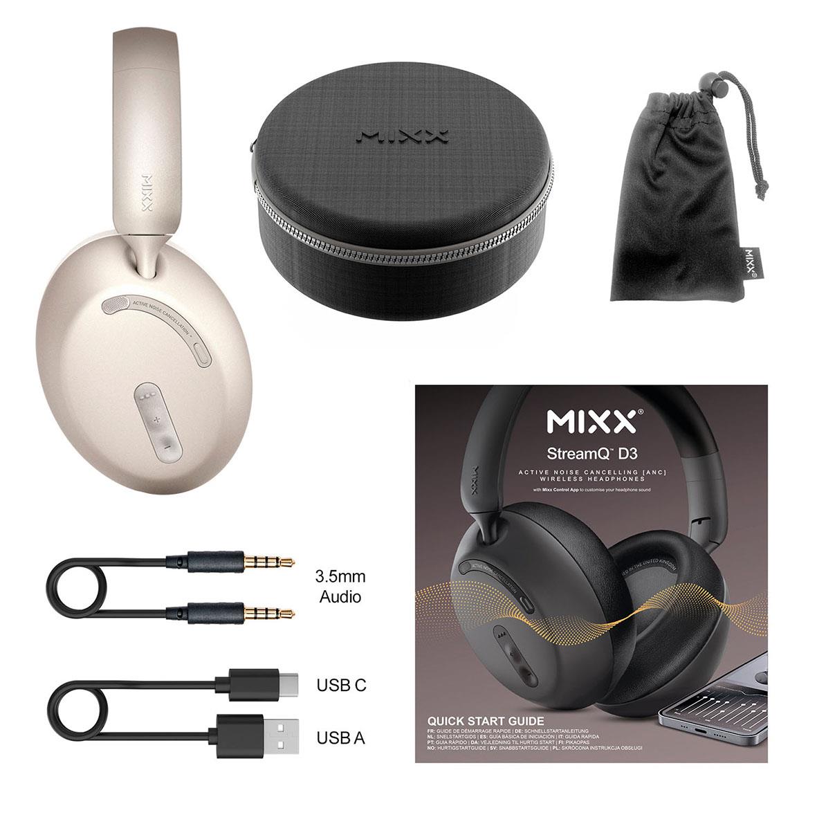 Hörlurar Mixx Over-Ear Trådlös StreamQ D3 ANC Sand med tillbehör och förvaringspåse