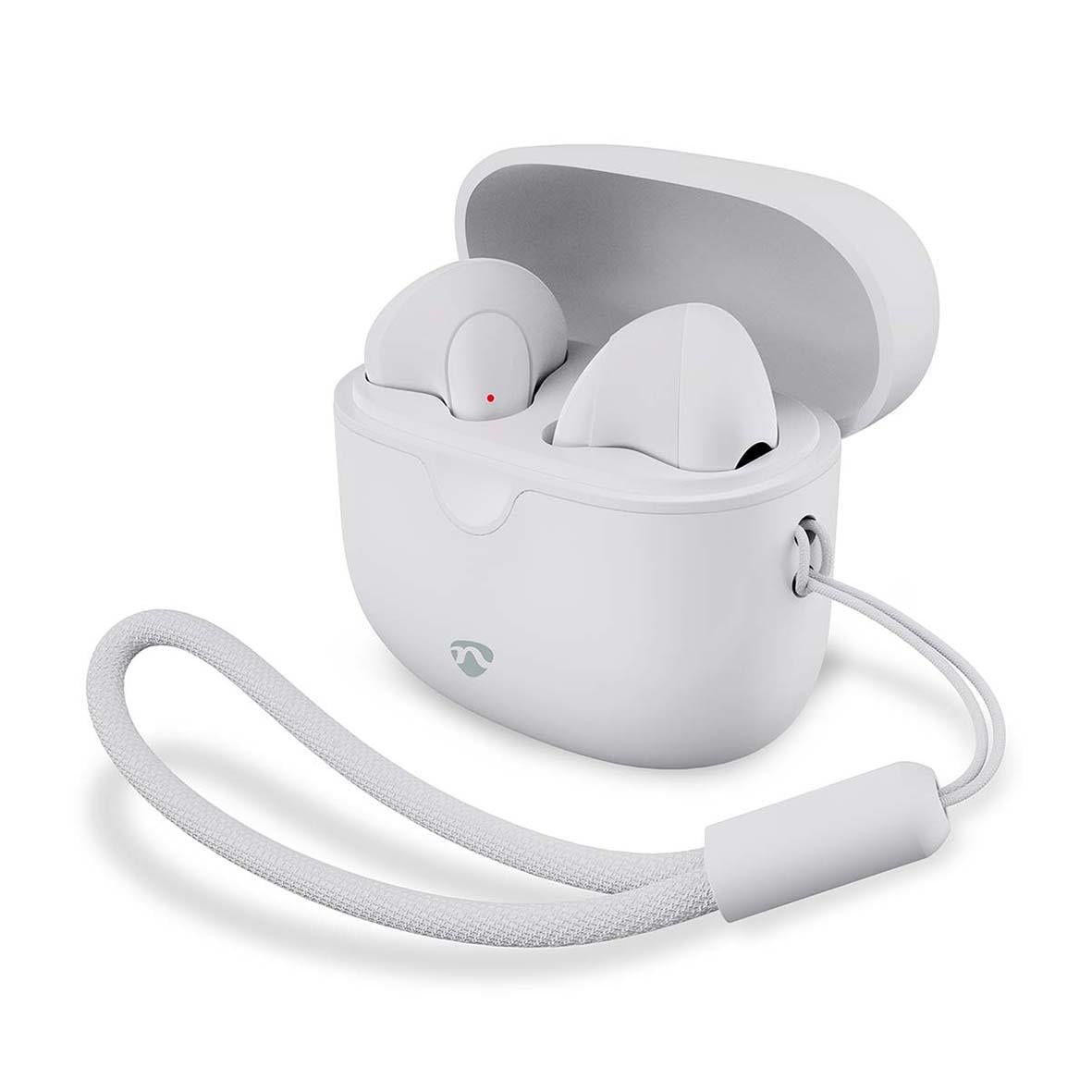 Trådlösa vita in-ear hörlurar Nedis i ett laddningsetui med kabel