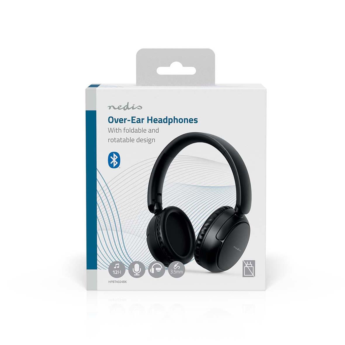 Trådlösa Nedis over-ear hörlurar i svart med foldbar och roterbar design