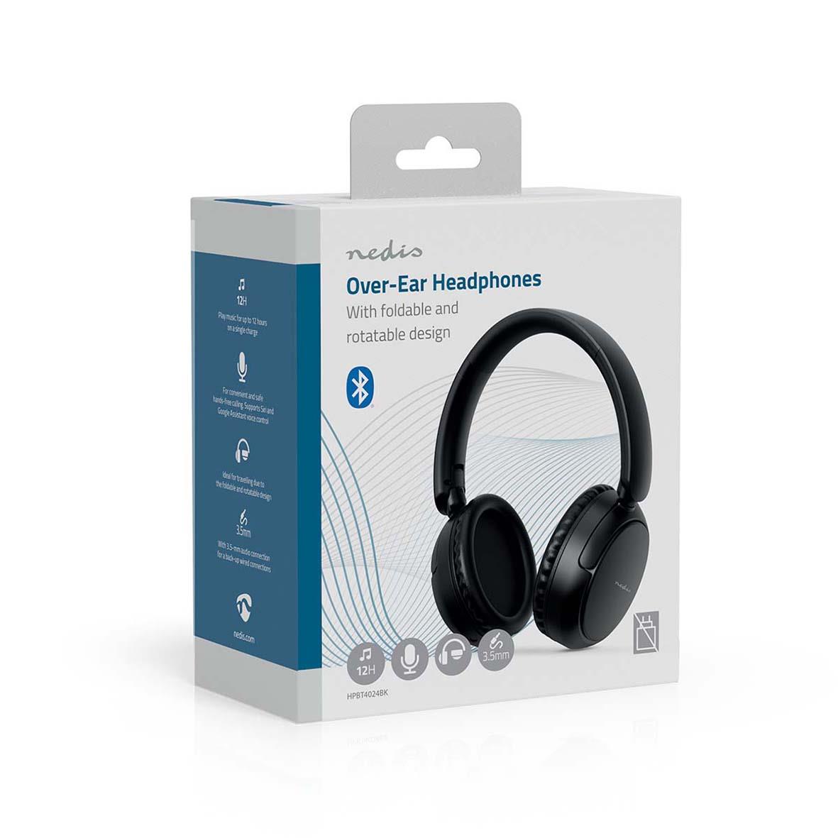 Trådlösa Nedis over-ear hörlurar i svart med foldbar och roterbar design