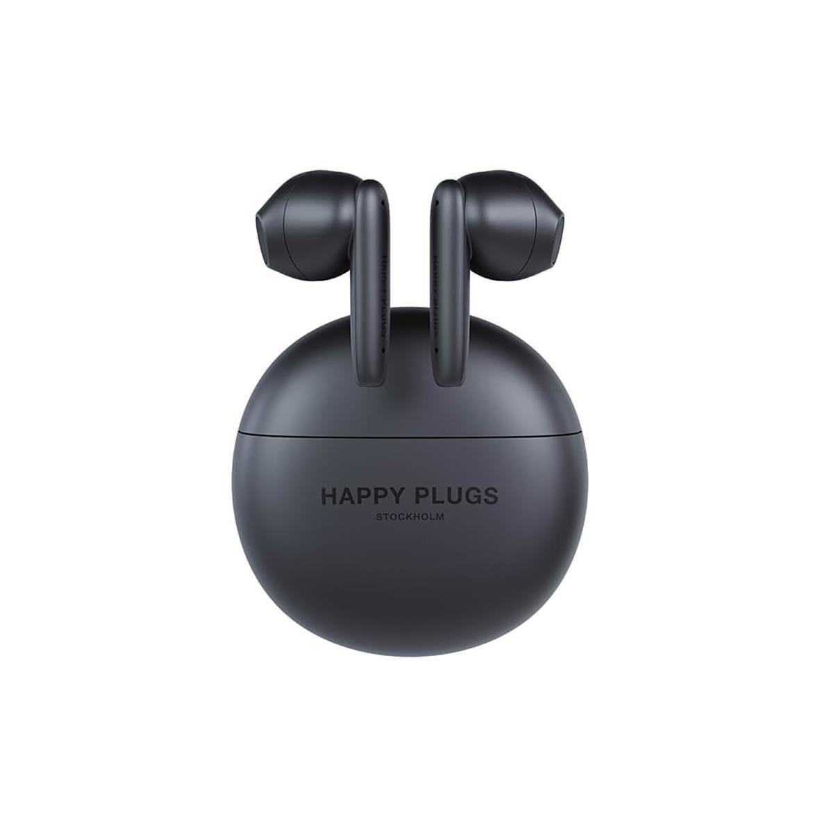 Svarta trådlösa hörlurar Happy Plugs Joy Lite i laddningsfodral