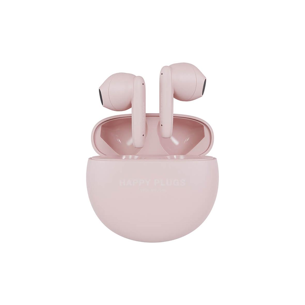 Rosa trådlösa hörlurar Happy Plugs Joy Lite i laddningsfodral