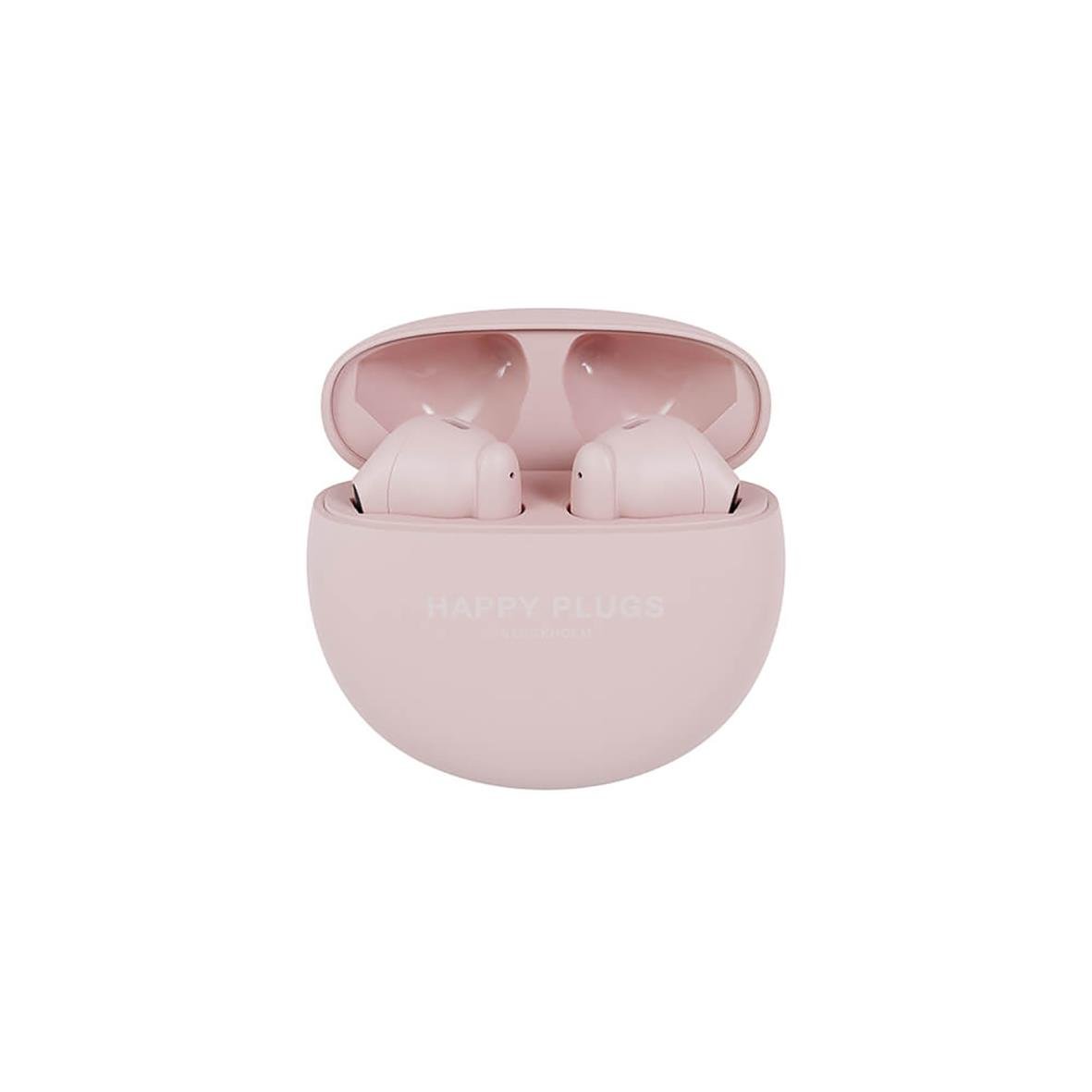 Rosa trådlösa hörlurar Happy Plugs Joy Lite i laddningsetui