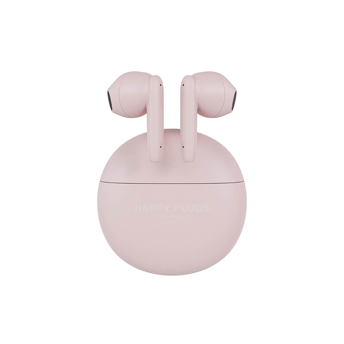 Rosa trådlösa hörlurar Happy Plugs Joy Lite i laddningsetui