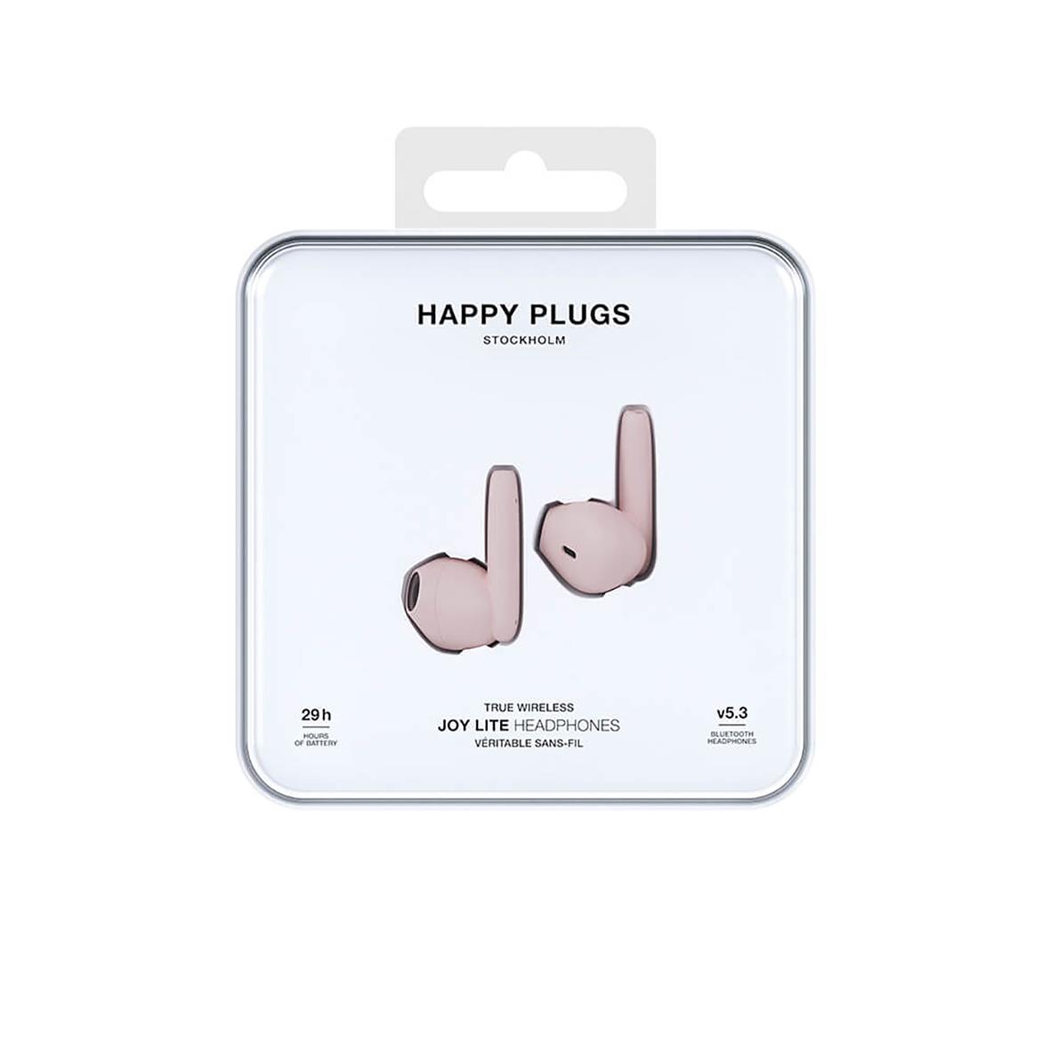 Hörlurar Happy Plugs Joy Lite rosa i förpackning