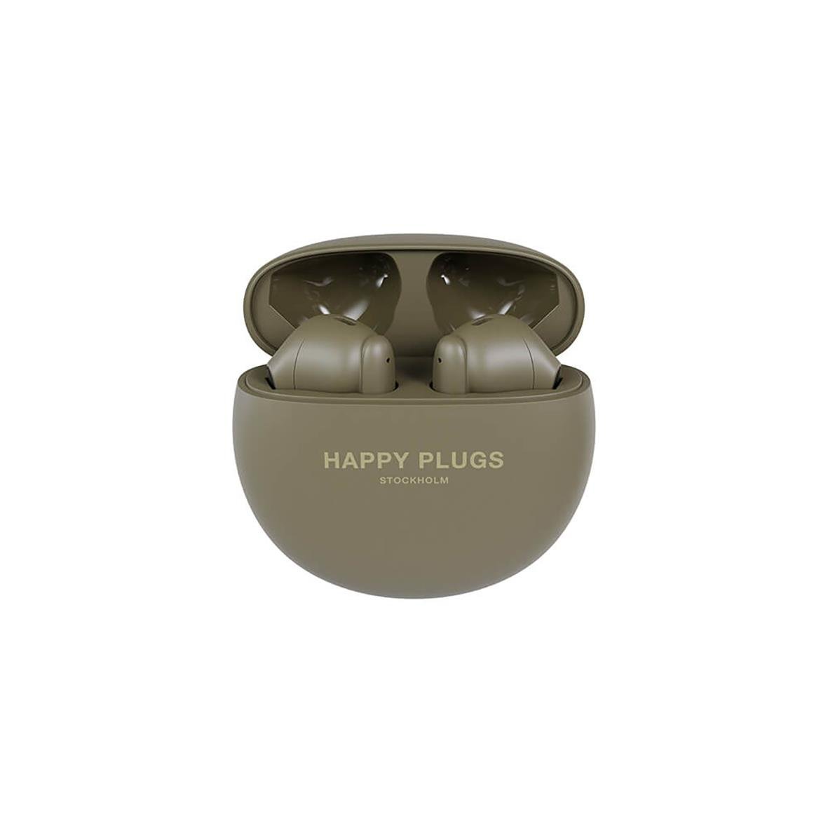 Gröna trådlösa hörlurar Happy Plugs Joy Lite i laddningsfodral