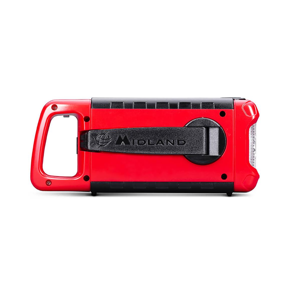 Nödradio Midland med ficklampa och powerbank ER200 i rött och svart