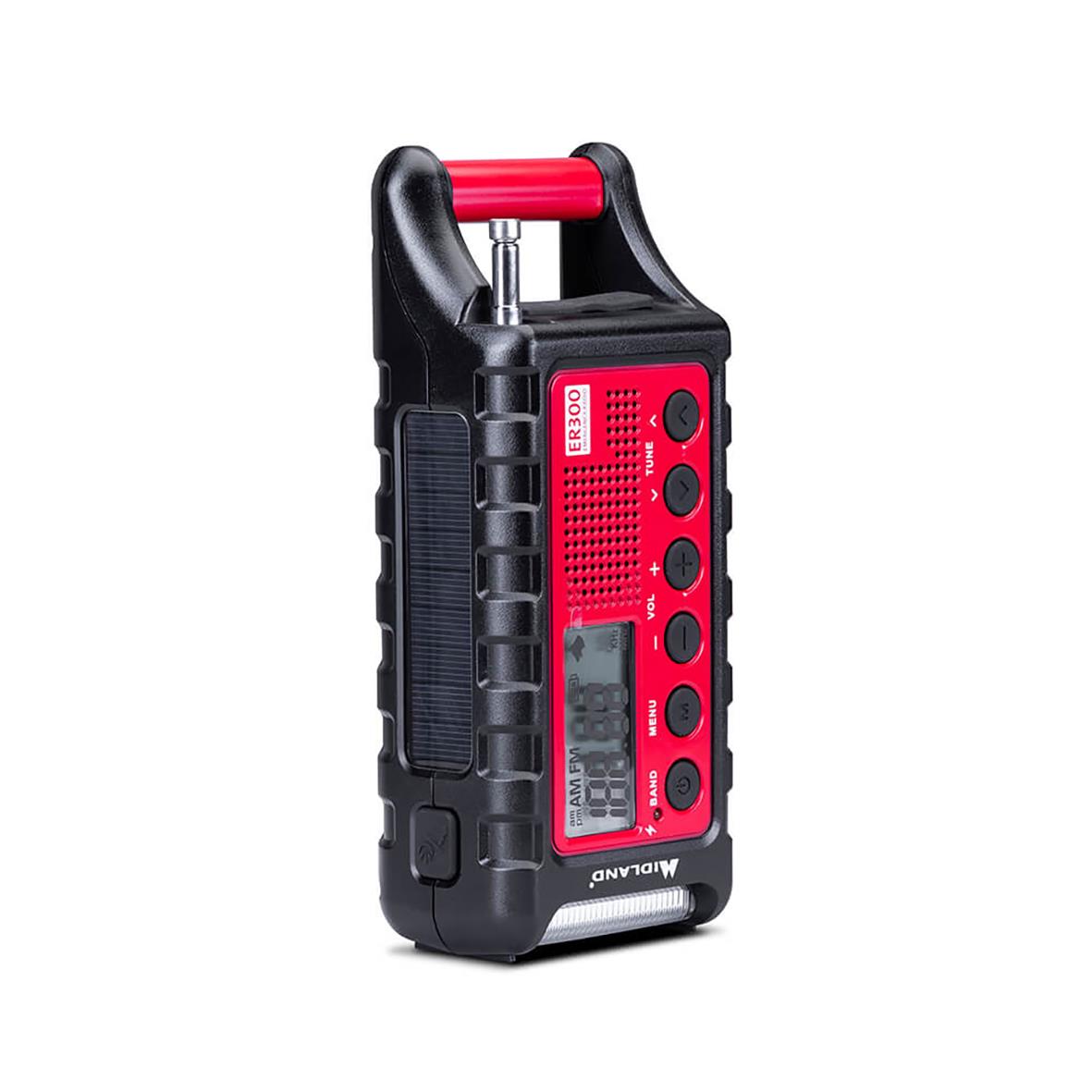 Nödradio från Midland med ficklampa och powerbank ER300 i svart och rött