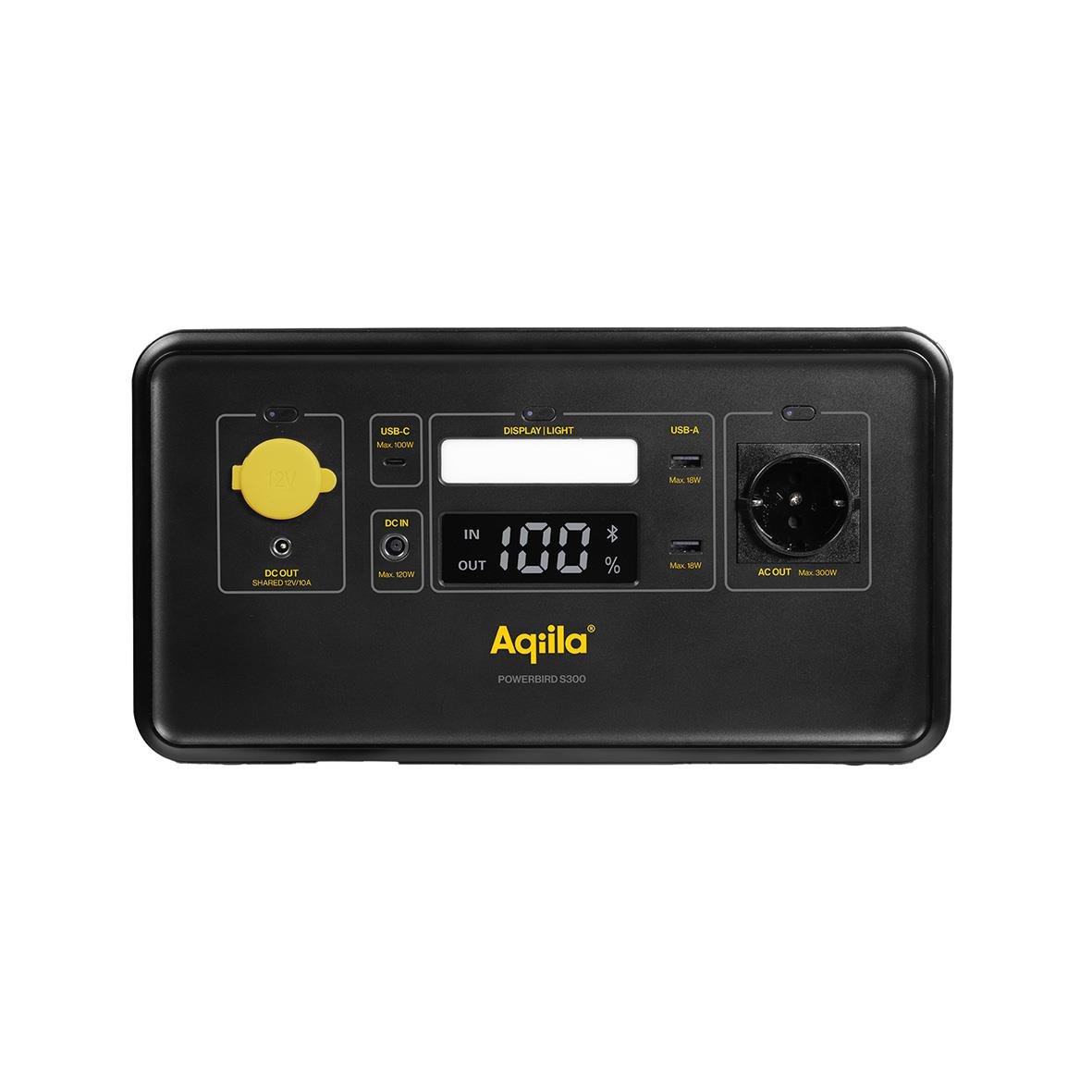 Powerstation Aqiila Powerbird S300 med digital display och anslutningar