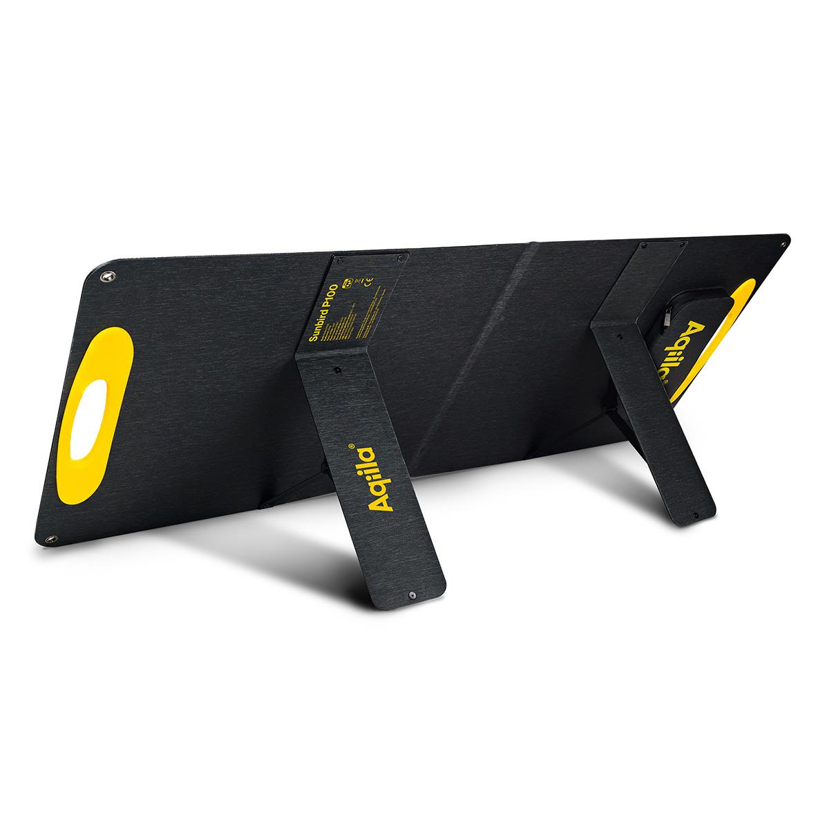 Solpanel Aqiila Sunbird P100 100W vänd bakifrån, svart med gula detaljer