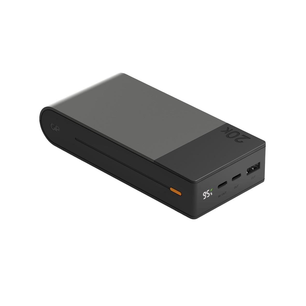 Powerbank GP M2+ 20000mAh i grå färg med USB-portar och digital display